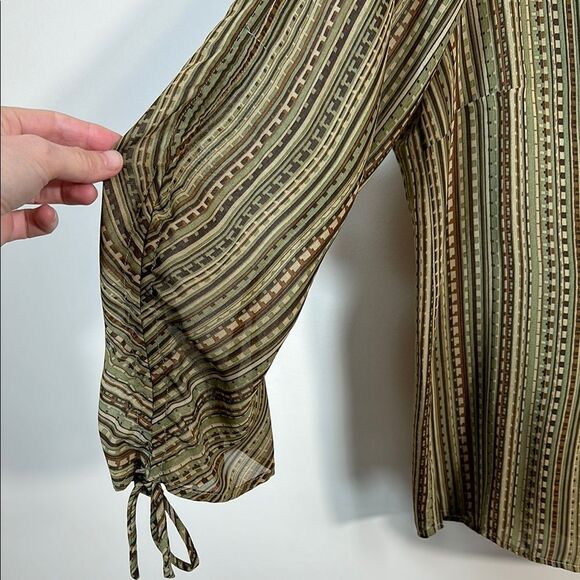 Essentials by Milano Green Brown Button Down Fairy Goblin Boho Y2K Shirt Large - Picture 5 of 11